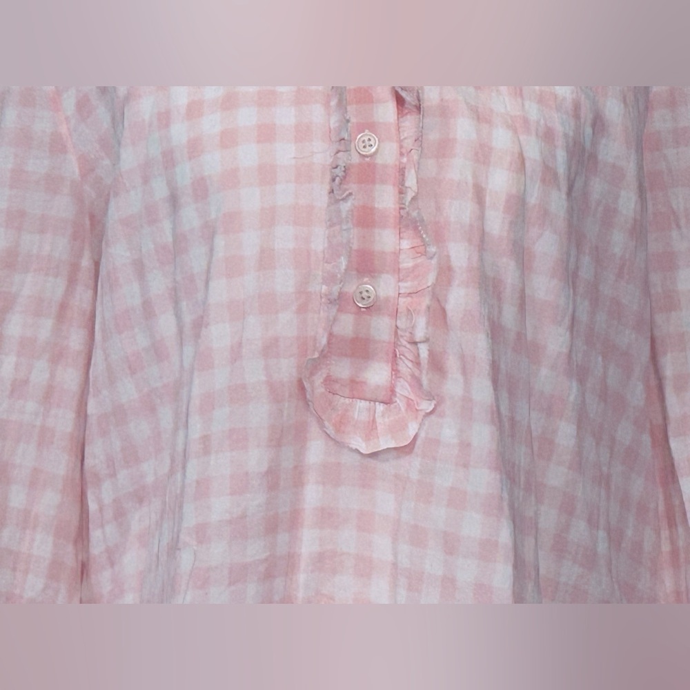 Baby Pink Gingham J. Crew Checkered Blouse Cotton Boho Cottagecore LG Top Shirt - Picture 7 of 15